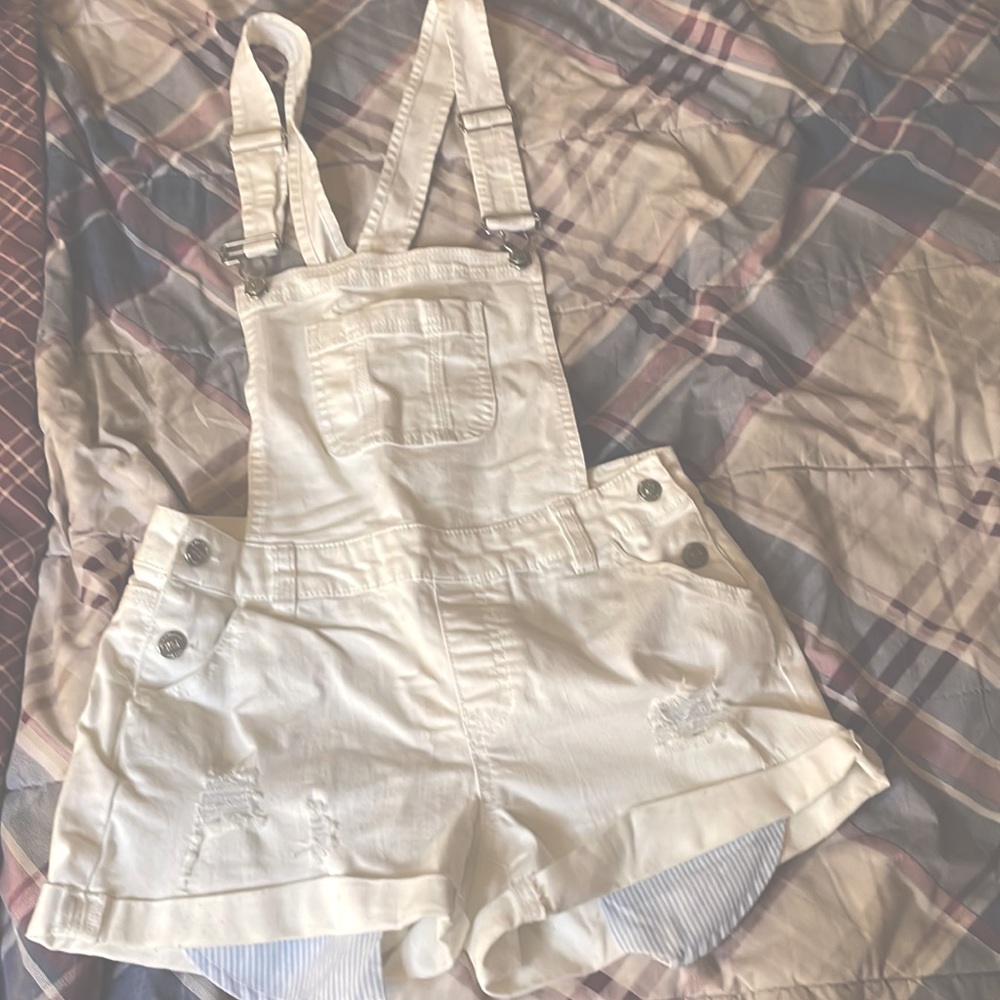 distressed overall shorts